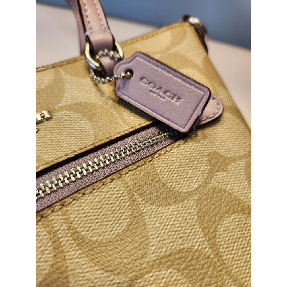 Coach Mini Gallery Satchel Crossbody In Signature Canvas 2 way Taupe Lilac NEW - Picture 12 of 16